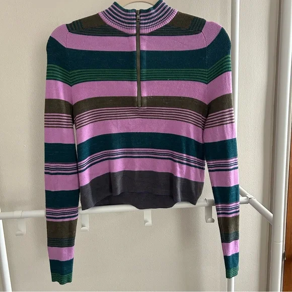 Free People cropped half zip striped sweater - Picture 1 of 9